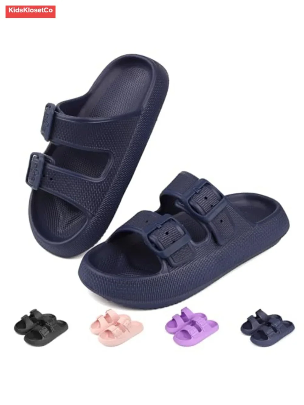 Kids Cloud Buckle Slides Slip On Sandals Adjustable EVA Slippers Beach Pool
